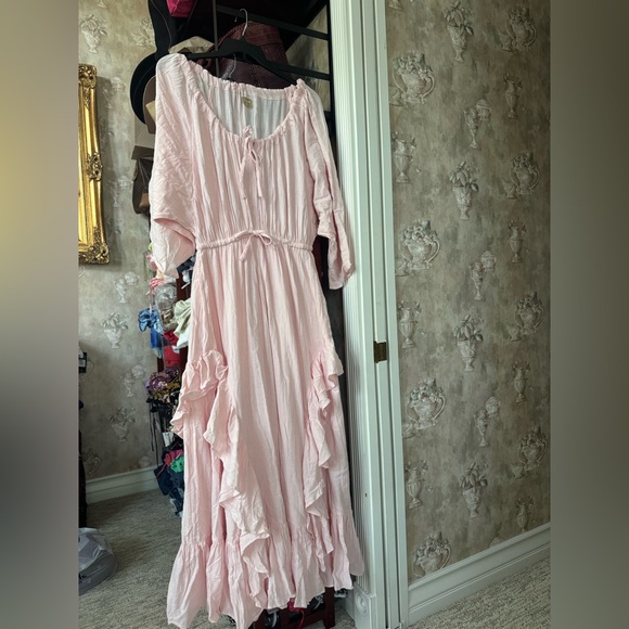 FREE PEOPLE SHORE CHIC TIERED MAXI DRESS PINK ML - Picture 6 of 8